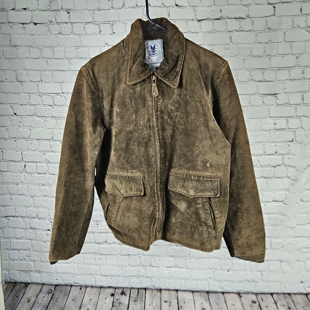 JLC American Classics Mens Brown Suede Leather Bomber Jacket Size Medium #9036
